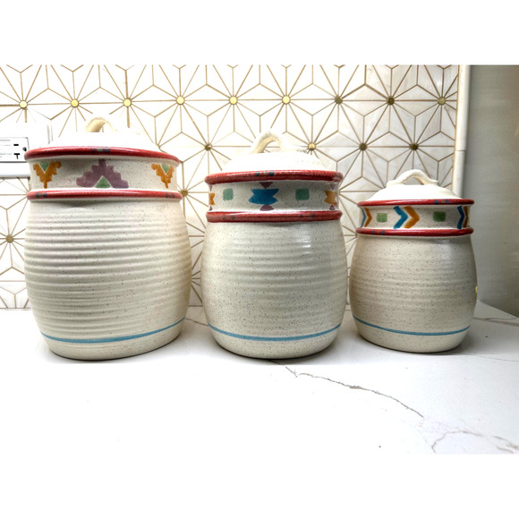 Vintage Haeger USA Canisters with Lids |‎ Style 8136-L | Sunburst Red | Set of 2 - Picture 1 of 16